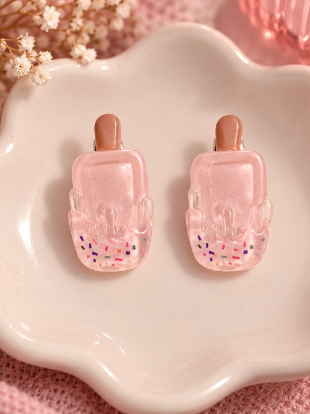 Pink Popsicle Hair Clips - Cute Sprinkle Design New